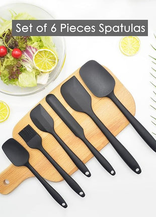 MaxDare Silicone Spatulas and Spoon Set, One-Piece Design Heat Resistant Dishwasher Safe Kitchen Utensil for Baking Cooking Stirring, Non Stick BPA-Free Food Grade Rubber, Set of 6, Red