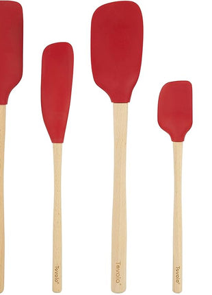 Tovolo Silicone Spatula with Wooden Handle Set of 5 Piece Silicone Kitchen Utensil Set Spoonula Jar Scraper Mini Spatula and Spoonula for Cooking Baking Mixing Folding Cayenne Red