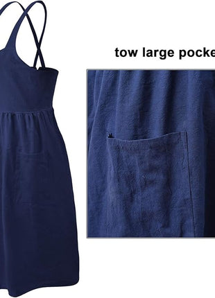 Uaussi Cotton Linen Apron Cross Back Work Apron for Women with Pockets Pinafore Dress X Cross Halter Apron for Chef Gardening
