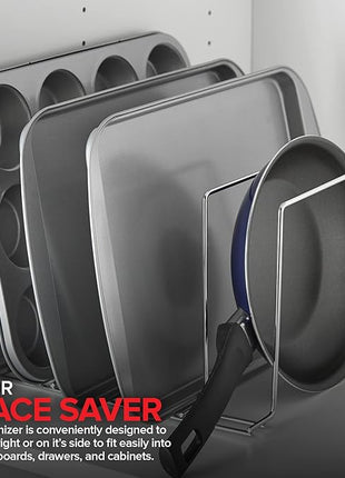 Stock Your Home Chrome (2 Pack) Steel Baking Pan Organizer Rack for Cabinet or Counter, Holder for Kitchen Cutting Boards, Pot Lids, or Cookie Sheets - Rust Proof Wire, Drying Storage