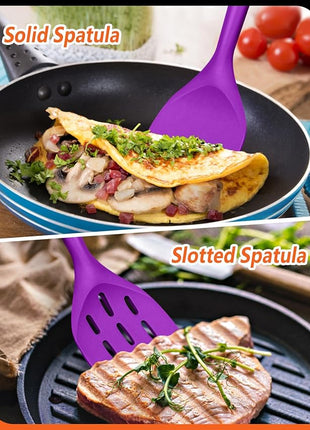 Pack of 2 Silicone Spatula, Non Stick Cooking Utensil Set, Wooden Handle Kitchen Turner for Baking Mixing Grilling Serving Food Heat Resistant (BERRY)