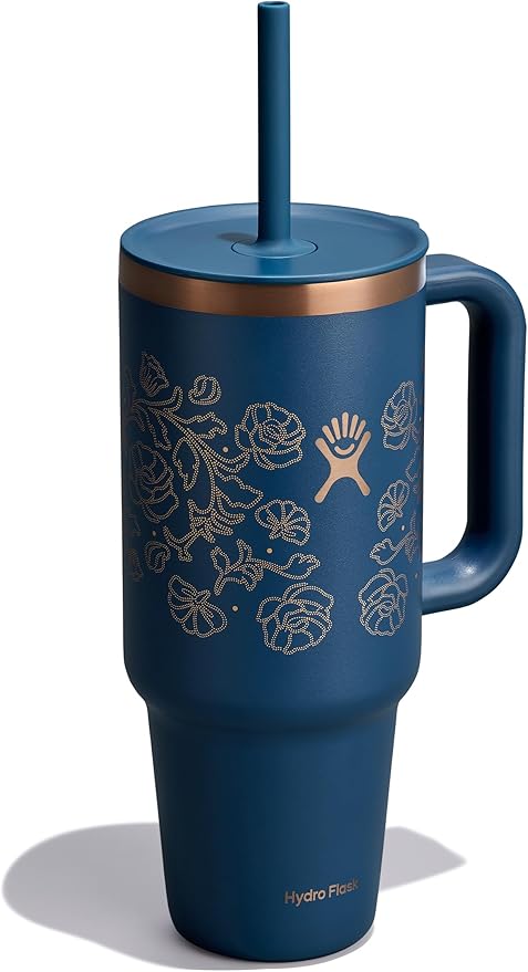 Hydro Flask 40 Oz Travel Tumbler with Handle, Lid and Straw - Insulated Stainless Steel in Western Dark Blue