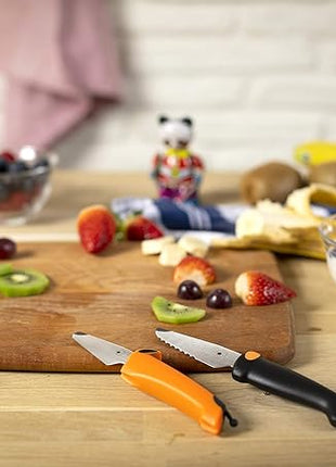 Kuhn Rikon Kinderkitchen Dog Knife Straight Blade, sharp enough to cut food but not small fingers, Orange