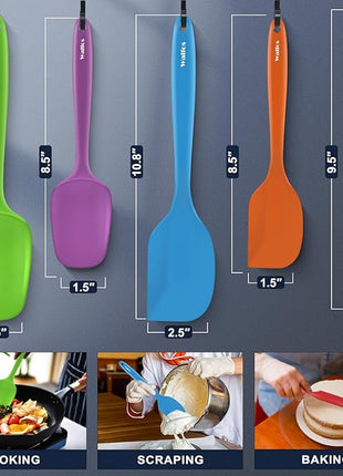 Walfos Silicone Spatula -600°F Heat Resistant Kitchen Scraper Spatulas, Strong Steel Core and One-Pieces Design, for Cooking Mixing Baking - BPA Free and Dishwasher Safe, Multicolor set of 5