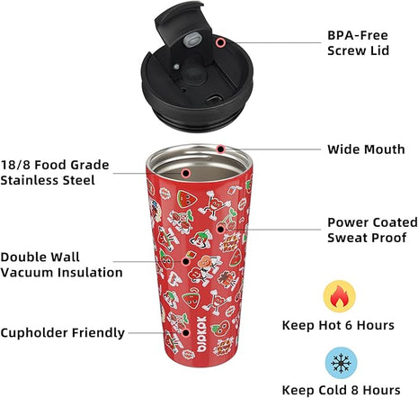 BJPKPK 22oz Tumbler With lid And Straw Stainless Steel Travel Coffee Mug Insulated Tumblers Cups,Passionate Red
