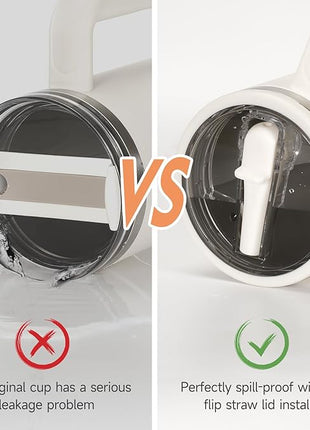 40oz Flip Straw Leak Proof Lid for Stanley H2.0 Quencher Protour Tumbler, 2 Pack Spill Proof Lid Replacement Straw Cover Top for 40 OZ Stanley Cup Accessories (White, Purple)