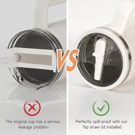 40oz Flip Straw Leak Proof Lid for Stanley H2.0 Quencher Protour Tumbler, 2 Pack Spill Proof Lid Replacement Straw Cover Top for 40 OZ Stanley Cup Accessories (Black, Black)