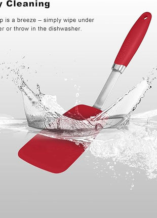 Silicone Spatulas Set Turners Tongs Cooking Utensils Set High Heat Resistant Kitchen Scraper Spatulas for Cooking Mixing Baking BPA Free Dishwasher Safe, Red