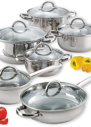 Cook N Home Kitchen Cookware Sets, 12-Piece Basic Stainless Steel Pots and Pans, Silver