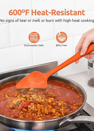 U-Taste Silicone Spoon Spatula Set, 600ºF High Heat Resistant Food Grade Flexible Rubber Scraper, Integrated Cooking Mixing Baking Kitchen Utensils Set of 3 for Nonstick Cookware (Orange)