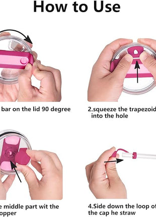 Silicone Spill Stopper Set for Tumbler Cup 2.0 30oz & 40oz with Straw Cover (Set of 2, Fuchsia)