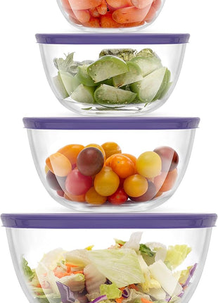 JoyJolt Kitchen Mixing Bowls - 8pc Glass Bowls with Lids Set Neat Nesting - Large Mixing Bowl Set, Batter Bowl, Salad Bowl with BPA-Free Lid