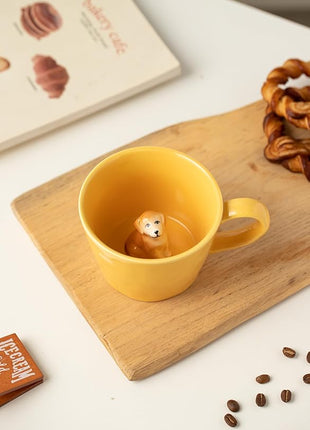 DIHOclub Dog Coffee Cup Hidden Ceramic Animal Inside Mug,Cute Cartoon Handmade Figurine Mugs,Holiday and Birthday Gift for Coffee Milk Tea Lovers,12 Oz(yellow)