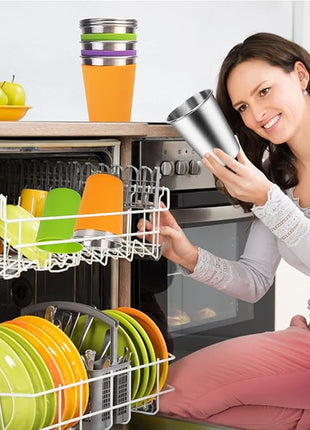 ShineMe Stainless Steel Kids Cups, 5pack with Spill Proof Lids, Straws & Silicone Sleeves, 12oz, BPA Free, Insulated, for Cold & Hot Drinks