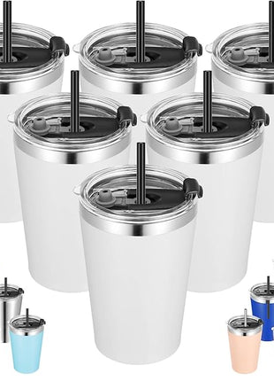 VEGOND 12oz Tumbler Stainless Steel Tumbler bulk Vacuum Insulated Double Wall Travel Tumbler with Lid and Straw Reusable Tumbler, White 6 Pack