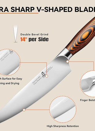 TUO Chef Knife, 8 inch Sharp Kitchen Knife with Pakkawood Handle, High Carbon Steel, Professional for Chopping & Dicing, Gift Box - Fiery Phoenix Series