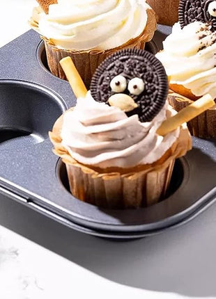 Air Fryer Muffin Pan, Nonstick Cupcake Baking Pan for Counter Top Oven Small Oven, Black, 2 Pack