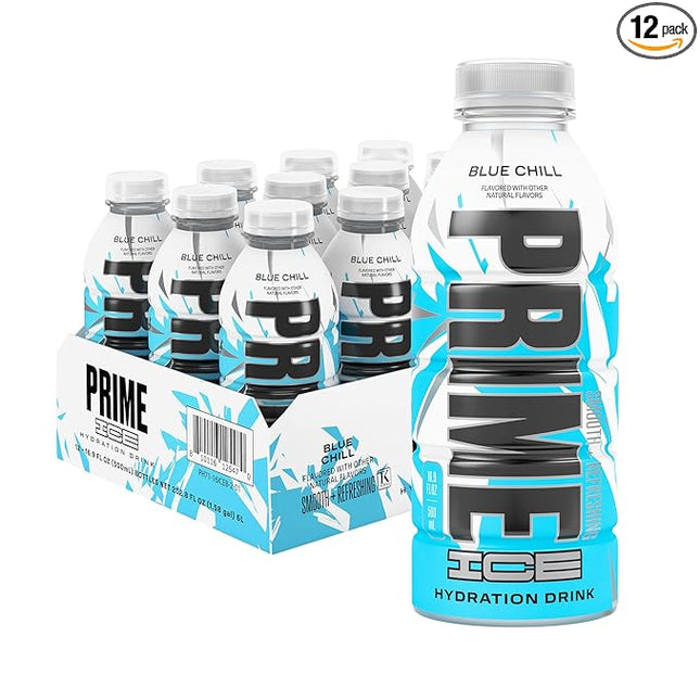 PRIME Hydration ICE BLUE CHILL, Sports Drinks, Electrolyte Enhanced for Ultimate Hydration, 250mg BCAAs, B Vitamins, Antioxidants, Low Sugar, 16.9 Fl Oz, 12 Pack