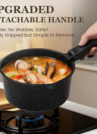 KIKCOIN 20 Pcs Pots and Pans Set Non Stick, Detachable Handle Cookware Sets Nonstick, Non Toxic Induction RV Kitchen Cooking Set with Removable Handles, Dishwasher/Oven Safe, Easy Clean (Black)