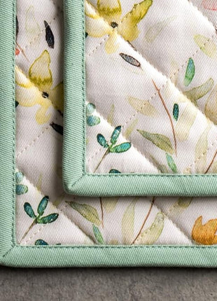 Maison d' Hermine Pot Holders Set 100% Cotton Heat Resistant Potholders 8" x 8" Hot Pads with Loop BBQ, Cooking, Baking, Grilling, Kitchen, Handling Hot Pans Spring/Summer (Pack of 2, Colmar)