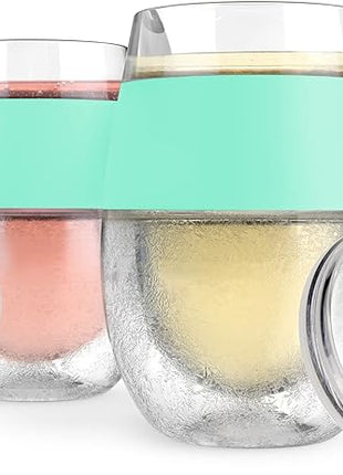 Host Wine Freeze Cup with Lid, Double Wall Insulated, Cooling Freezable Drink with Gel, Glasses for Red and White Wine, 8.5 oz, Set of 2, Mint