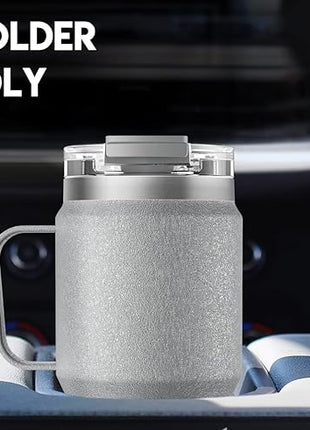 Meoky 24oz Travel Mug, Triple Insulated Stainless Steel Tumbler with Handle and 2-in-1 Straw and Sip Lid, 100% Leak Proof, Keeps Cold for 24 Hours or Hot for 8 Hours, Cupholder Friendly (Rock)