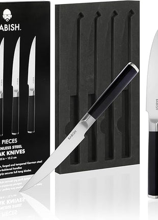 Babish 4-Piece Forged Kitchen Steak Knife Set – High-Carbon 1.4116 German Steel Cutlery – Sharp & Durable Steak Knives for Dining and Grilling
