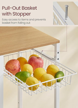 VASAGLE Bakers Rack with Power Outlet, 35.4 Inches Microwave Stand, Coffee Bar, 4 AC Outlets, with Adjustable Shelves, 8 S-Hooks, Basket, Spice Racks, Golden Oak and Cloud White UKKS031Y09