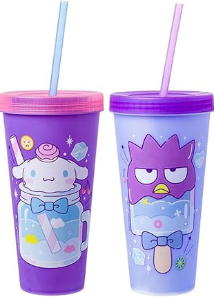 Silver Buffalo Sanrio Hello Kitty and Friends 4 Pack Color Changing Plastic Tumblers Featuring Hello Kitty, My Melody, Badtz Maru, and Cinnamoroll, 24 Ounce