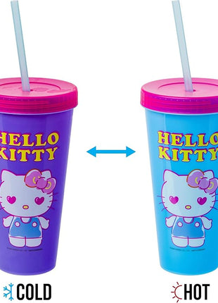 Silver Buffalo Sanrio Hello Kitty Summertime Gardening Color Changing Plastic Tumblers Includes Lid and Straw, 24 Ounces (Pack of 48)