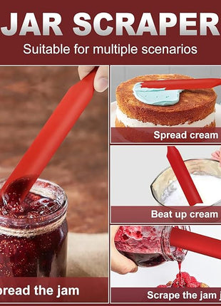 Walfos Silicone Jar Spatula - 600ºF Heat Resistant Kitchen Spatulas(2pcs), Strong Steel Core & One-Pieces Design,Mixing Batter & Cake Cream Spatulas, for Cooking & BPA Free & Dishwasher Safe, Red