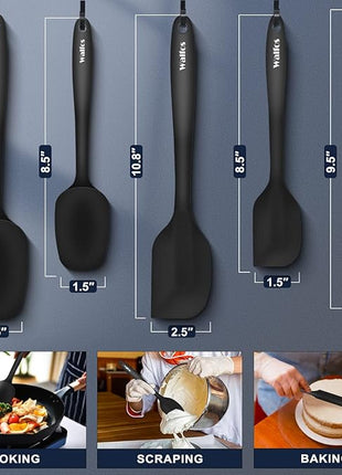 Walfos Silicone Spatula Set of 5 - (600°F) High Heat Resistant Kitchen Scraper Spatulas, One-Pieces Seamless Design, Perfect for Cooking Mixing & Baking - BPA Free and Dishwasher Safe,black