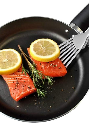 Stainless Steel Fish Spatula with 1.2mm Thick Blade - Multipurpose Turner for Fish, Eggs, Meat, and Dumplings - Perfect for Grilling, Frying, and More - Bonus Silicone Brush and Oven Mitt - Set of 1