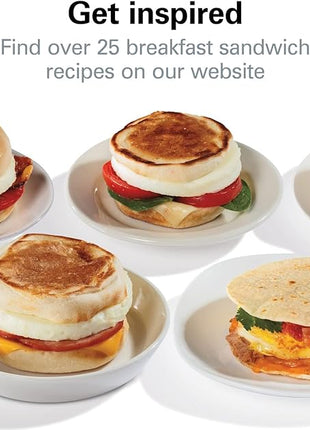 Hamilton Beach Breakfast Sandwich Maker with Egg Cooker Ring, Customize Ingredients, Perfect for English Muffins, Croissants, Mini Waffles, Perfect White Elephant Gifts, Silver (25475)