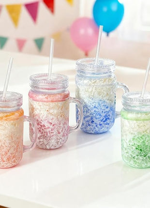 Lily's Home Old Fashion Drinking Glasses at BBQs and Parties, Clear with Assorted Color Accents (With Lids and Straws)