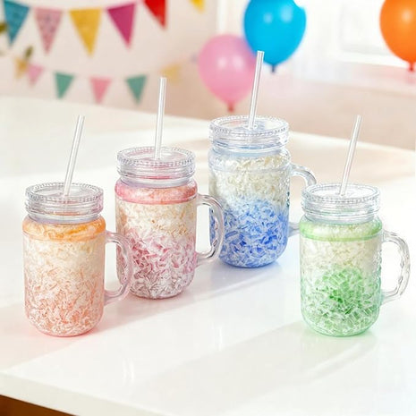 Lily's Home Old Fashion Drinking Glasses at BBQs and Parties, Clear with Assorted Color Accents (With Lids and Straws)