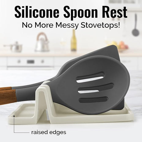 Zulay Kitchen Silicone Utensil Rest with Drip Pad for Multiple Utensils - BPA-Free, Heat-Resistant Spoon Rest & Spoon Holder for Stove Top - Kitchen Utensil Holder for Ladles & Tongs - Gardenia