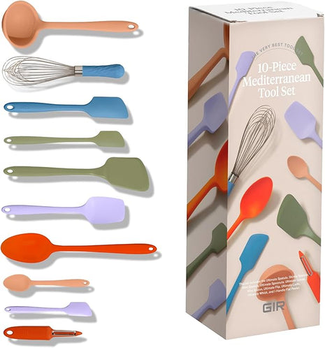 GIR: Get It Right 10-Piece Silicone Ultimate Kitchen Utensil Set – Spatulas, Ladle, Flip, Spoons, Whisk, Peeler & Spoonula – Nonstick, Non-Toxic, Heat-Resistant – Mediterranean