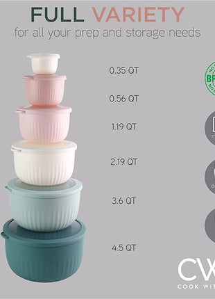 COOK WITH COLOR Prep Bowls with Lids- Wide and Deep Nesting Plastic Small Mixing Bowl Set with Lids, 12 Piece Set - Deep Bowls, Teal and Pink
