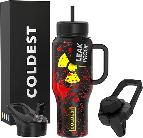 Coldest Tumbler with Handle and Straw, 100% Leak Proof Insulated Tumbler with Lid and Straw (3 Lids), Stainless Steel Tumblers for Women & Men, Cup Holder Friendly Base, 36 oz (Radioactive)