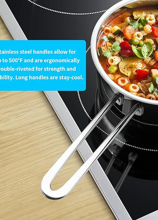 Stainless Steel Pots and Pans Set, 7-Piece Kitchen Cookware Sets with Glass Lids, Stay-Cool Handle, Oven Safe, Works with Induction/Electric and Gas Cooktops, Dishwasher