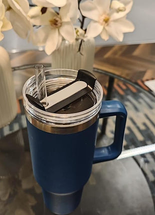 40 OZ Tumbler Lid Replacement Fit for Stanley Cup, 2 Pack Clear Replacement Lids Fit for Stanley Travel Tumbler, Spill Proof Tumbler Covers for Stanley Cup Accessories (Clear - Black)