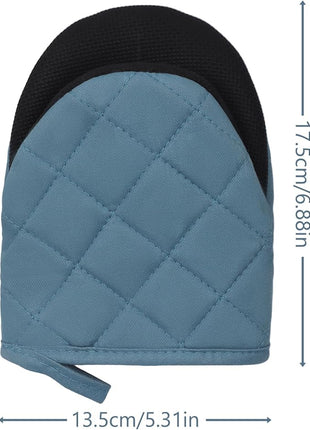 1 Pair Short Oven Mitts, Heat Resistant Silicone Kitchen Mini Oven Mitts for 500 Degrees, Non-Slip Grip Surfaces and Hanging Loop Gloves, Baking Grilling Barbecue Microwave Machine Washable