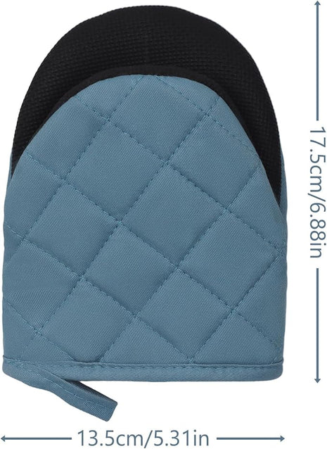 1 Pair Short Oven Mitts, Heat Resistant Silicone Kitchen Mini Oven Mitts for 500 Degrees, Non-Slip Grip Surfaces and Hanging Loop Gloves, Baking Grilling Barbecue Microwave Machine Washable