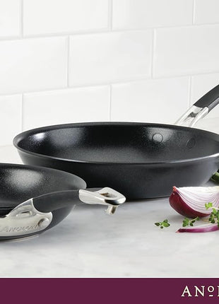 Anolon Smart Stack Hard Anodized Nonstick Frying Pan Set/ Skillet Set - 10 Inch and 12 Inch, Black