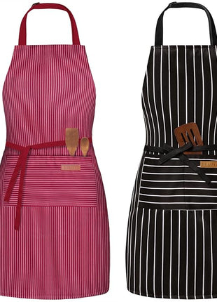 2 Pack Adjustable Bib Apron with 2 Pockets Chef Cooking Kitchen Restaurant Aprons for Women Men