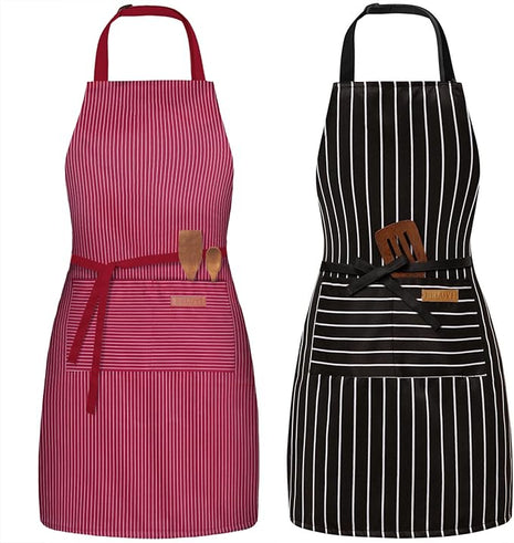 2 Pack Adjustable Bib Apron with 2 Pockets Chef Cooking Kitchen Restaurant Aprons for Women Men