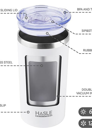 HASLE OUTFITTERS 12 oz Skinny Tumbler, Stainless Steel Insulated Slim Tumbler set bulk with Lid, Reusable Double Wall Travel Coffee Mug, Durable Powder Coated Travel Water Cup(White,6)