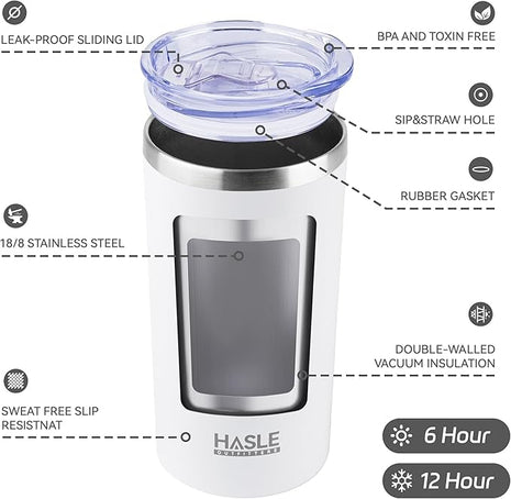 HASLE OUTFITTERS 12 oz Skinny Tumbler, Stainless Steel Insulated Slim Tumbler set bulk with Lid, Reusable Double Wall Travel Coffee Mug, Durable Powder Coated Travel Water Cup(White,6)