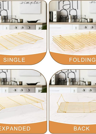 Cooling Rack for Baking 3 Tiers, 16" x 10" Cookie Cooling Wire Rack Stackable Collapsible Nonstick, Stainless Steel Baking Cooking Cooling Racks with Optimum Air Flow, Gold